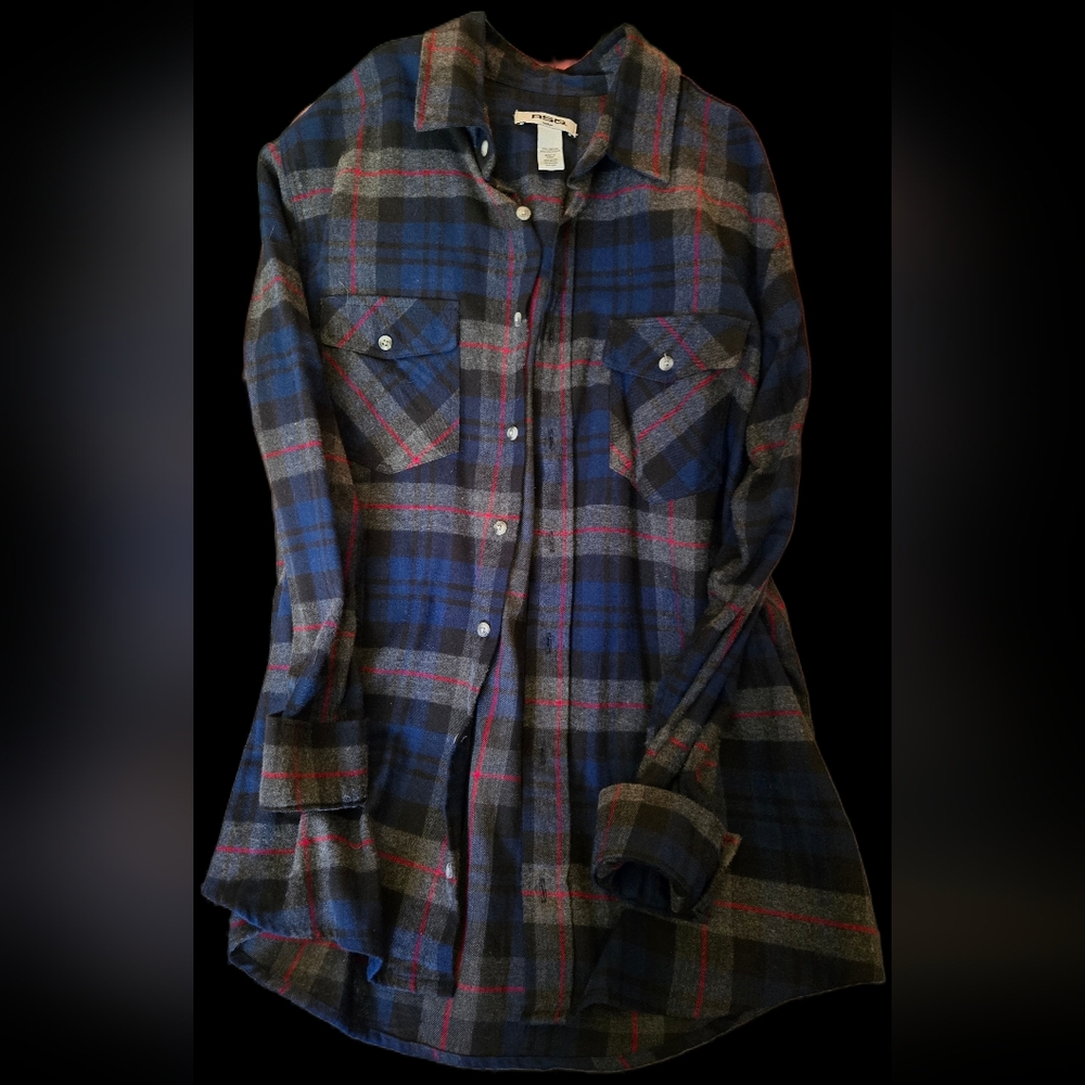 Blue & Gray Plaid Flannel Shirt
